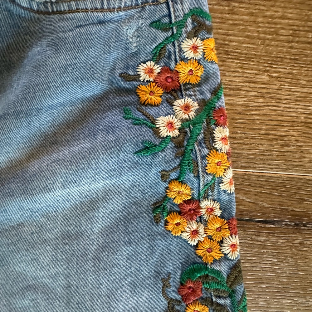 Free People Floral Embroidered Blue Jeans - Picture 5 of 8